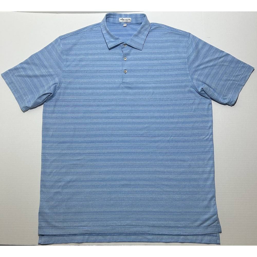 Peter Millar Summer Comfort Mens Golf Polo Size XL Striped Blue Performance EUC